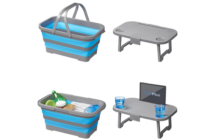Cesta de piquenique com tampa ProPlus 370315, cesta dobrável com função de mesa, 20L