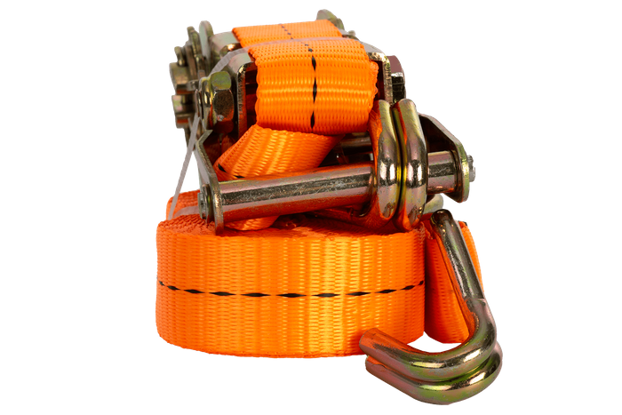 Conjunto de quatro cintas de transporte UNITRIALER laranja de 6m/25mm/1t com tensor.