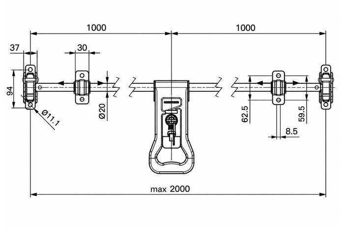 Parafuso de travamento para porta de reboque contêiner STEELPRESS ZD-03 V.2, 2000 mm