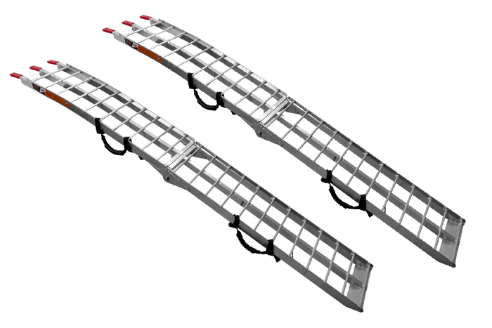 Rampas dobráveis UNITRAILER ALR002 em alumínio para reboques, 221 cm, 680 kg, com cinta, conjunto de 2 unidades.