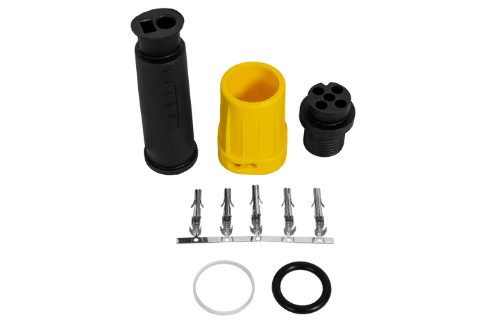 Conector à prova d'água MANTES para luzes traseiras de reboque, baioneta de 5 pinos, amarelo, lado esquerdo.