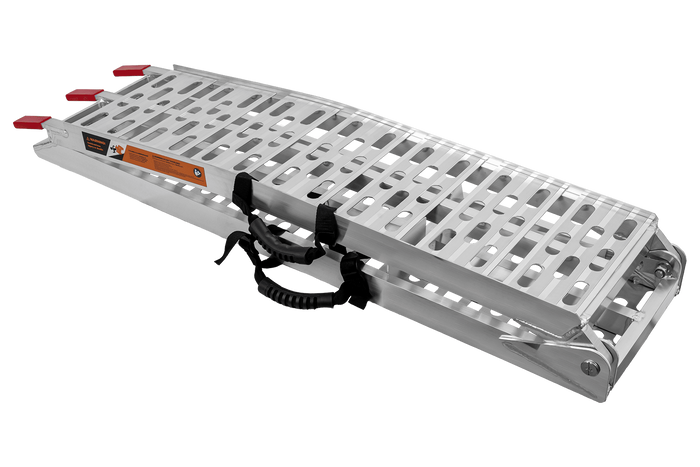 Rampas dobráveis UNITRAILER ALR003 em alumínio para reboques, 221 cm, 680 kg, com cinta e suporte, conjunto de 2 unidades.